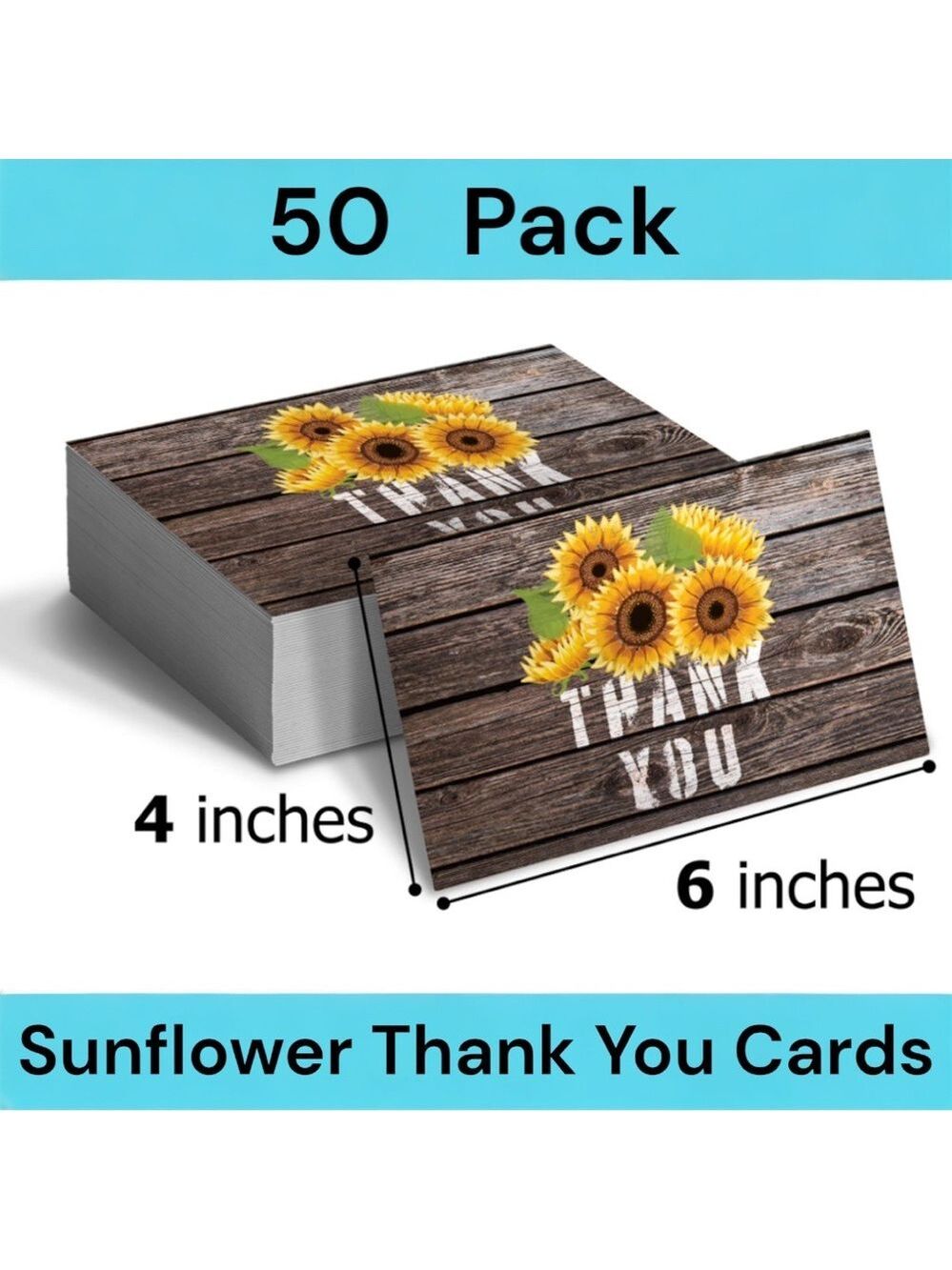 50 Pack 4X6 Sunflower Thank You Cards PRICE IS FIRM